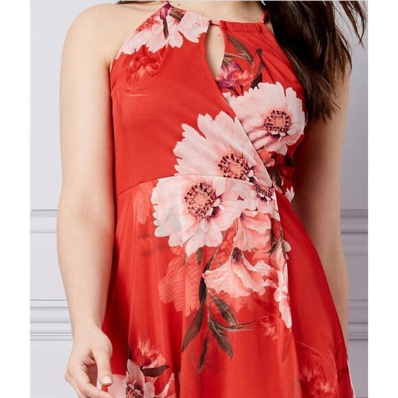 Women Le Chateau Floral Print Knit Halter Neck Papaya / Blush Dress Size… - Picture 7 of 7